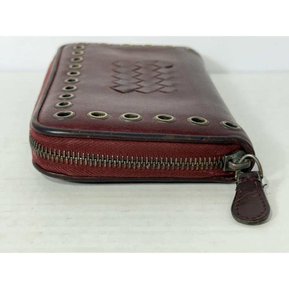 Bottega Veneta Intrecciato Zip Around Leather Wallet Burgundy‎ Made in Italy